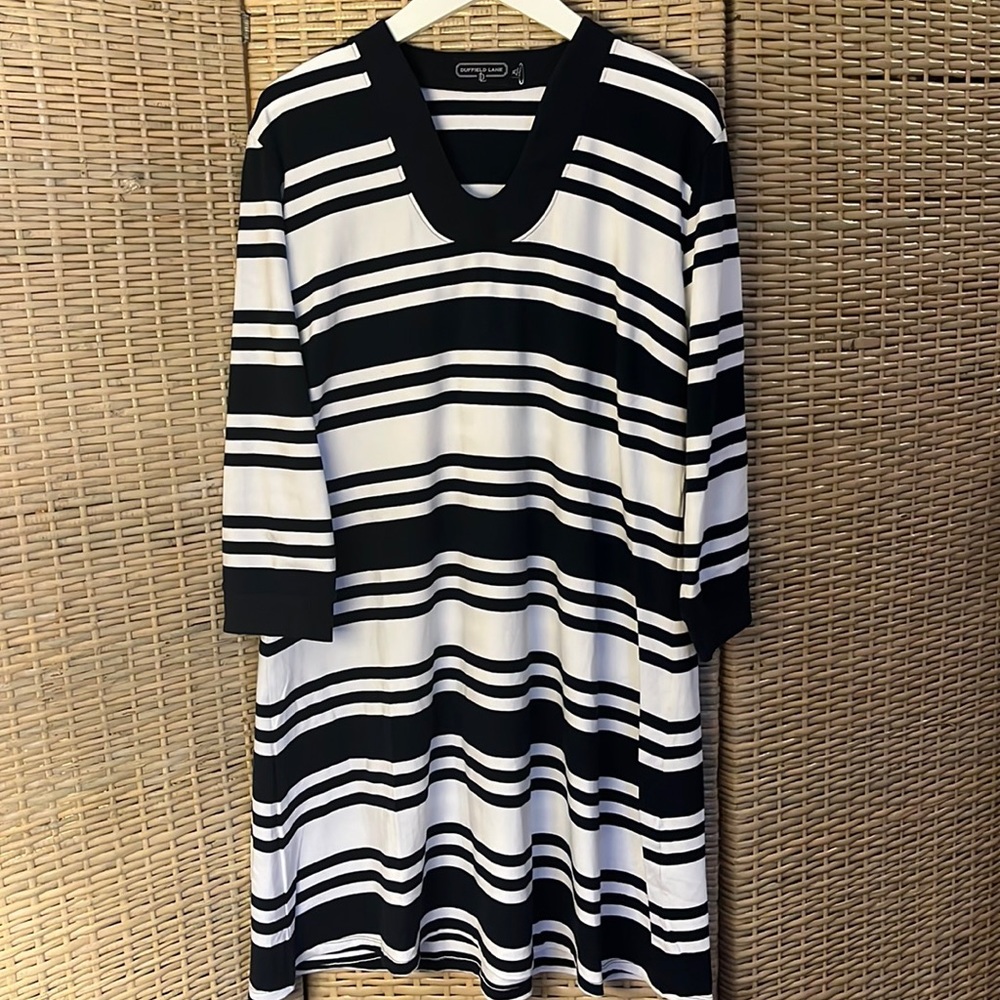 Duffield Lane S:XL navy and white cotton dress kneelength 🇺🇸